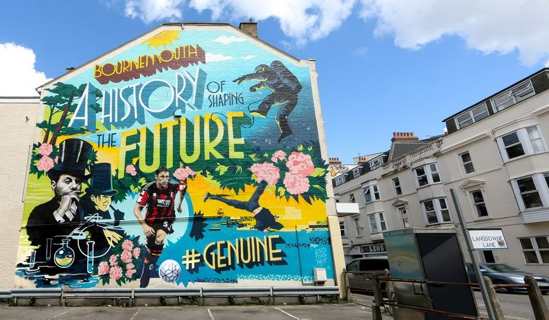 Maľovaná reklama sprejom Bournemouth Creativity & Sport -Bournemouth, Veľká Británia