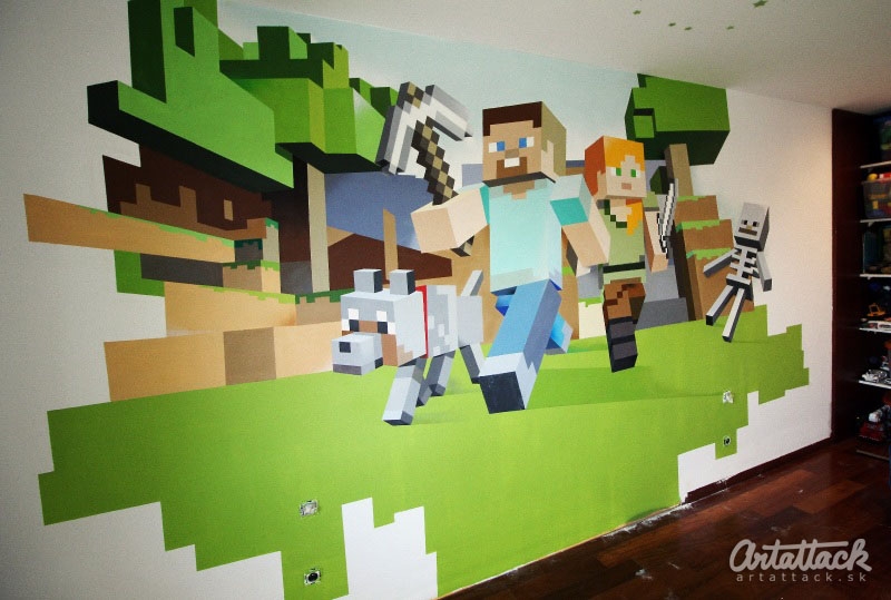 Maľba v detskej izbe na motívy hry Minecraft