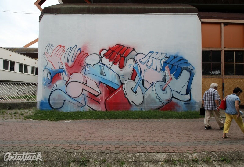Maľba na fasáde zimného štadióna v Trnave