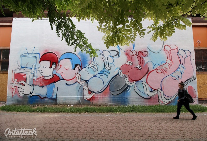 Maľba na fasáde zimného štadióna v Trnave