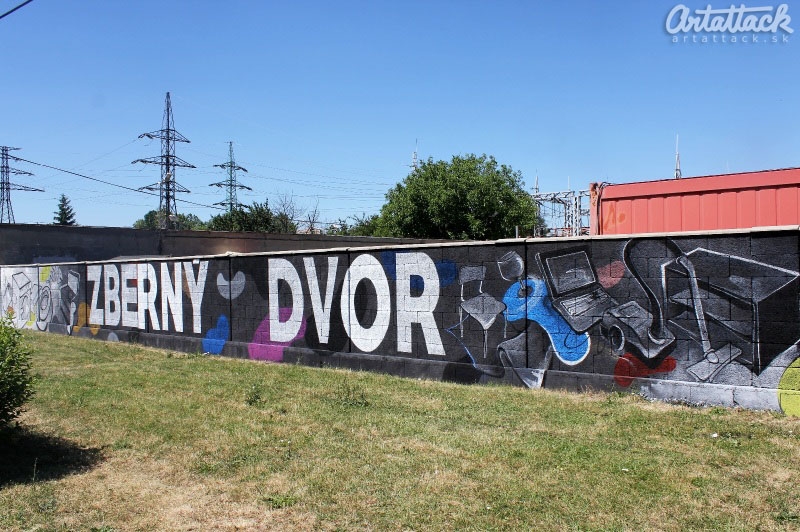 Pomaľovaný plot zberného dvoru v Bratislava - Petržalka