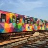 Geometrický prístup k maľbe - Okuda San Miguel, legálna maľba na metro,Kyjev, 2016